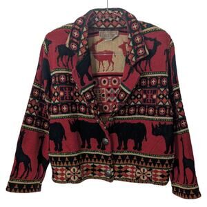 Vintage Painted Pony Cropped Tapestry Animal Print Beaded Jacket One Size Artsy